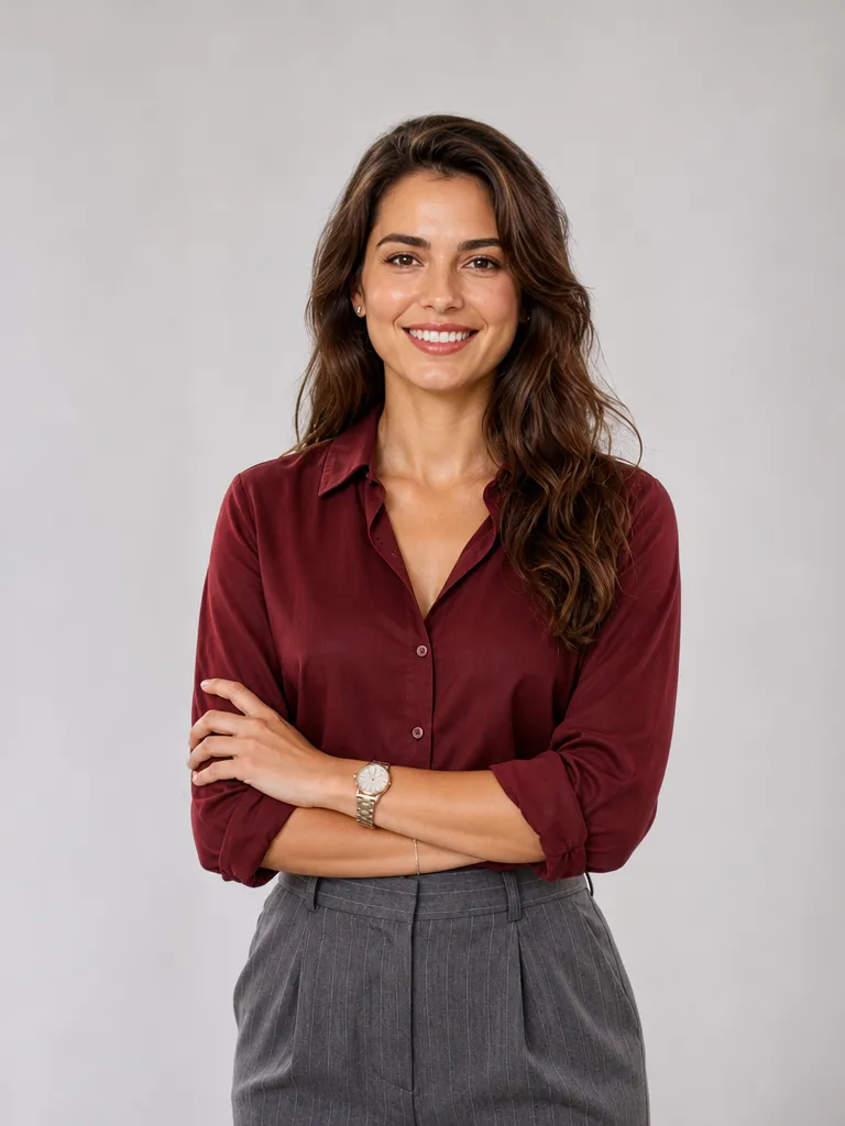 Retrato de Lucía Ferrer sonriendo con los brazos cruzados