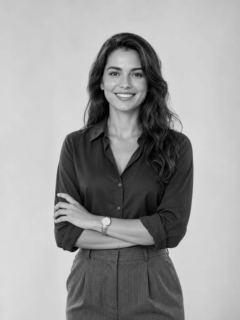 Retrato en blanco y negro de Lucía Ferrer, psicóloga clínica