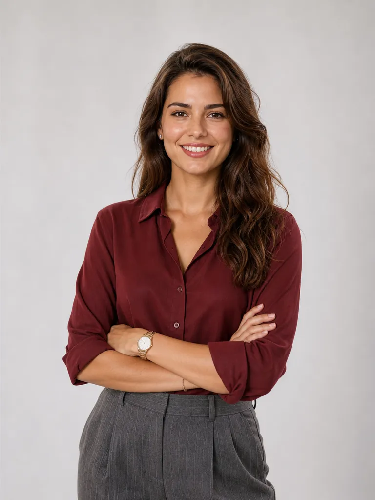 Lucía Ferrer, psicóloga clínica, sonriendo con los brazos cruzados